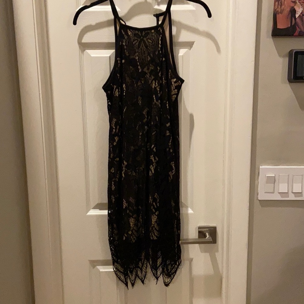 Black lace nude liner Midi dress - 1920 flapper style